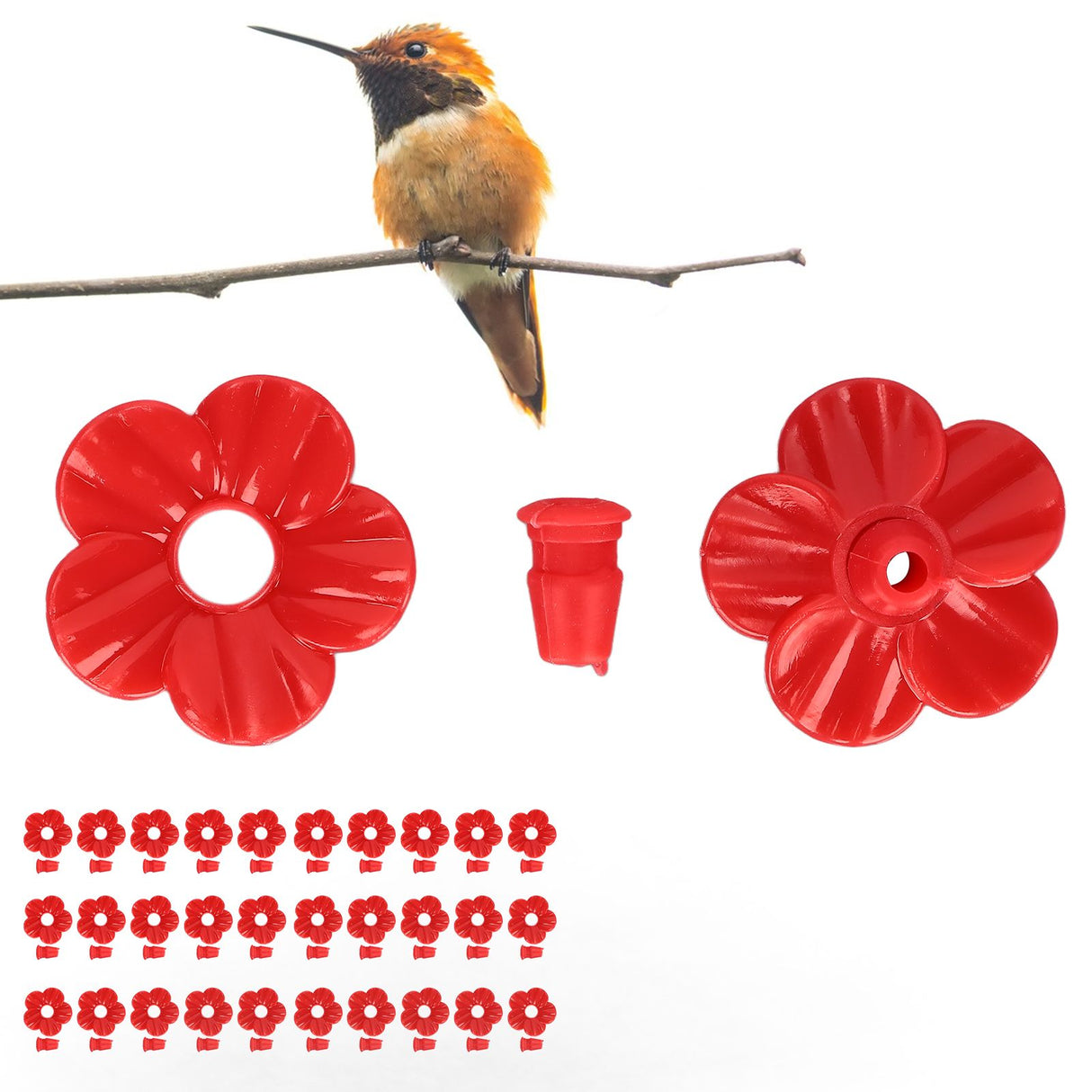 30 Sets Hummingbird Feeder Flowers Multicolor Unique Replaceable Hummingbird Bird Feeder Flower AccessoriesRed