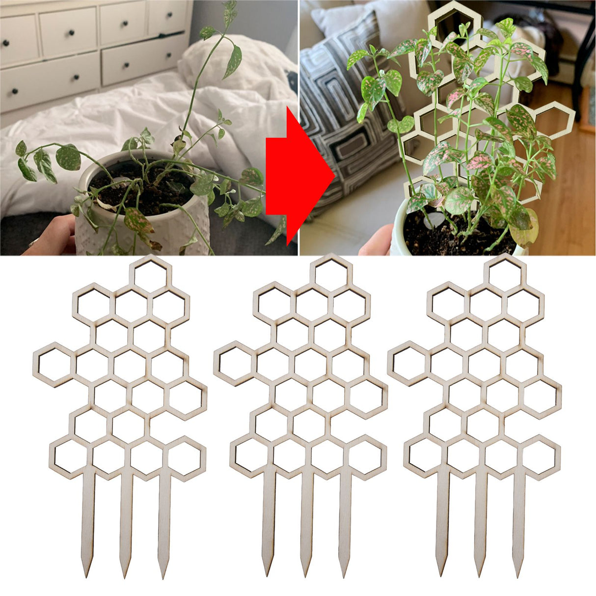 3PCS Potted Plant Trellis DIY Wood Plant Climbing Support Holder for Outdoor Garden Balcony