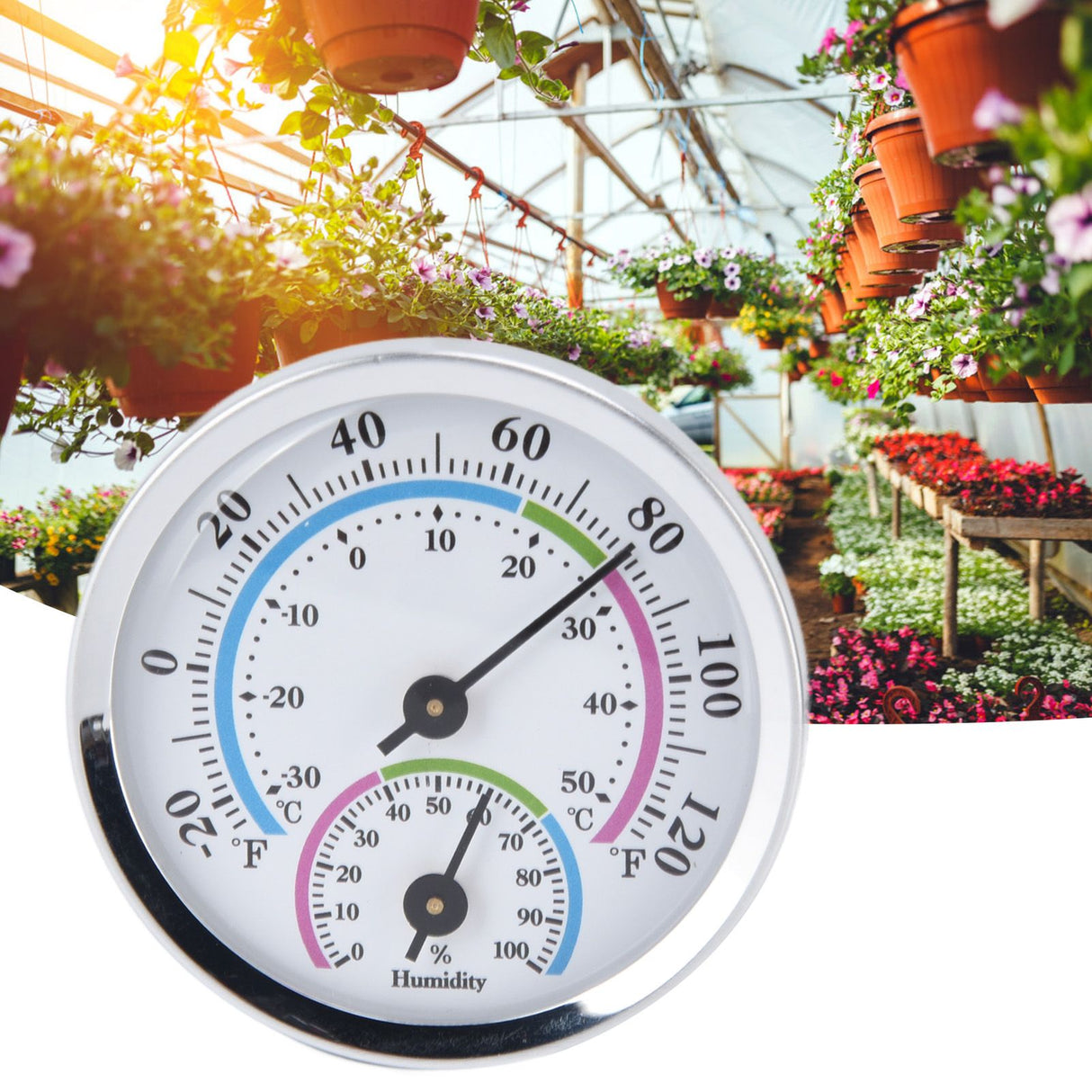 Mini Indoor Thermometer Hygrometer 2 in 1 Compact Structure Clear Scale Silver Humidity Monitor Gauge for Greenhouses