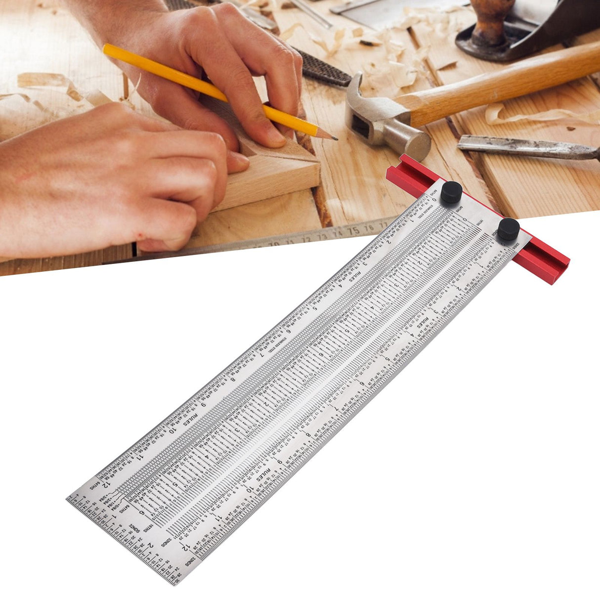 T Rule Stainless Steel Silver Scribing Ruler Woodworking Measuring Tool Positioning Gauge 12in