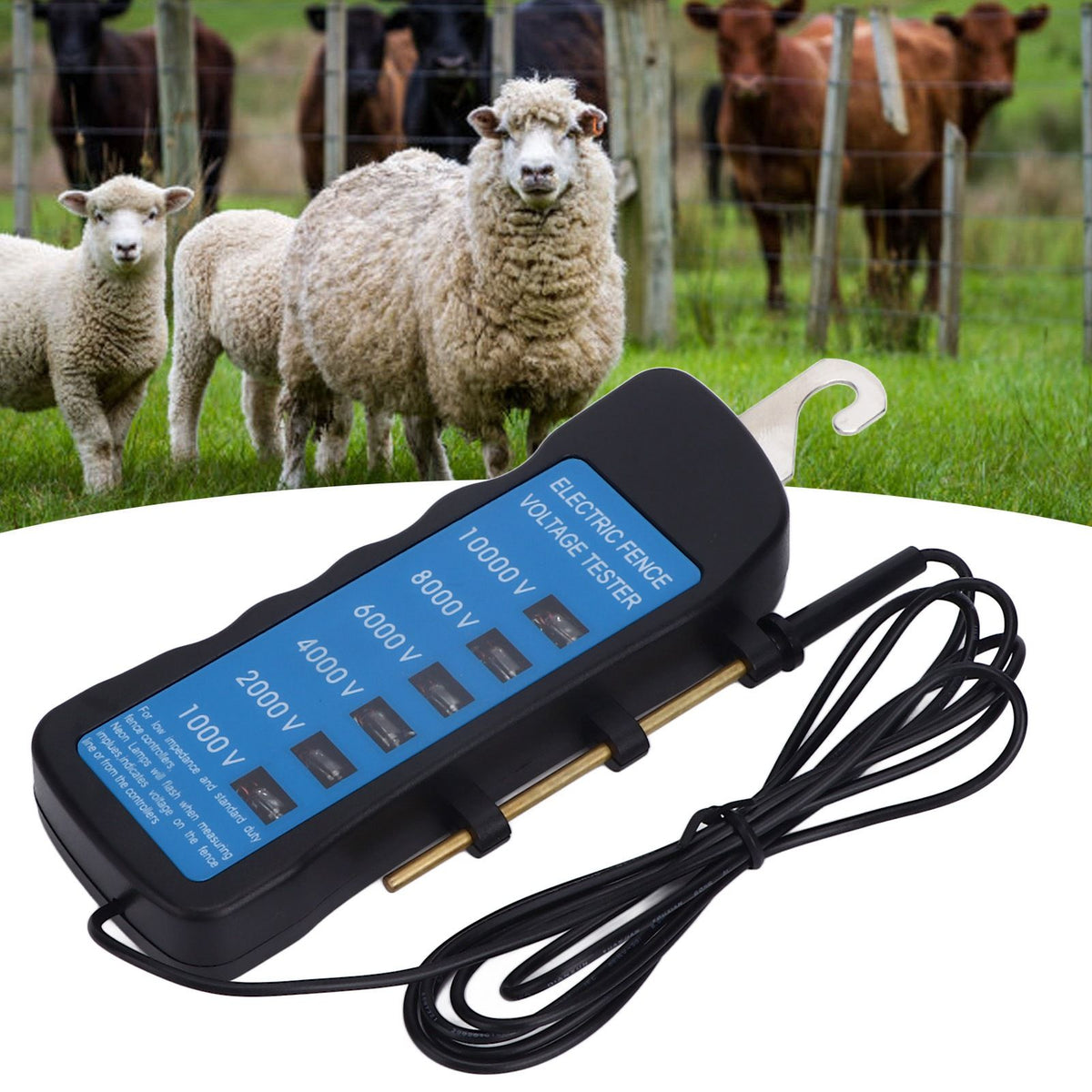 Electric Fence Tester Voltage Meter 10000V Waterproof Portable Tool with 6pcs Light for Farm