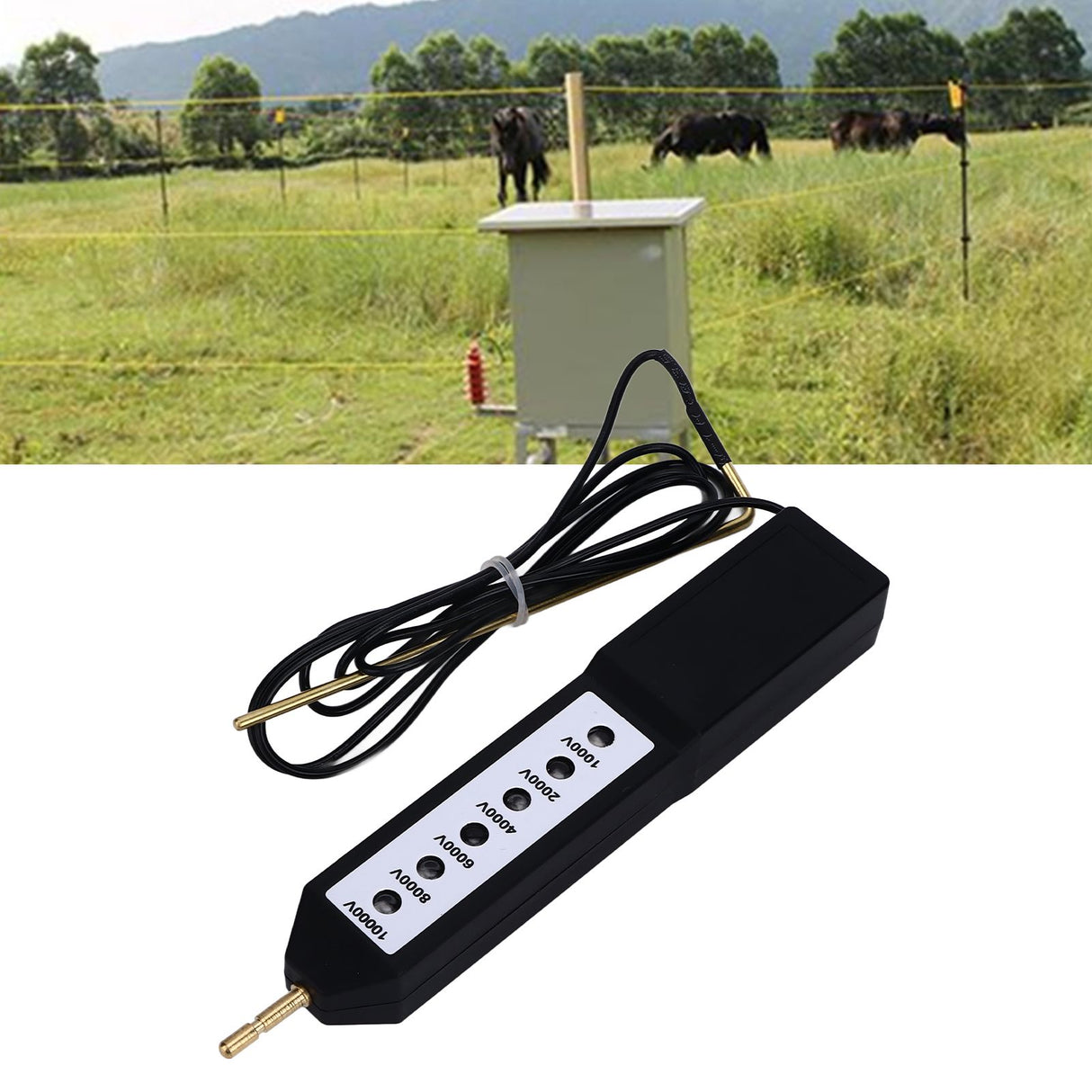 Electric Fence Tester Waterproof Voltage Meter 10KV Portable Tool with 6pcs Light for Farm