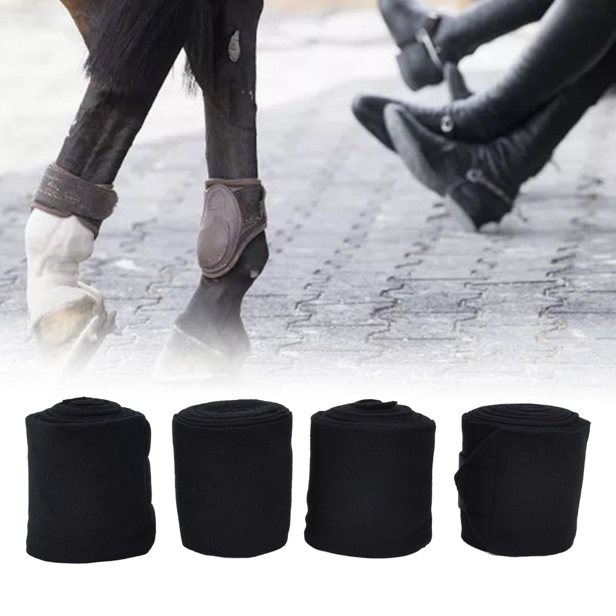4Pcs Horse Leg Warp Self Adhesive Breathable Wear Resistant Animal Leg Bandage for Cows Horses Black