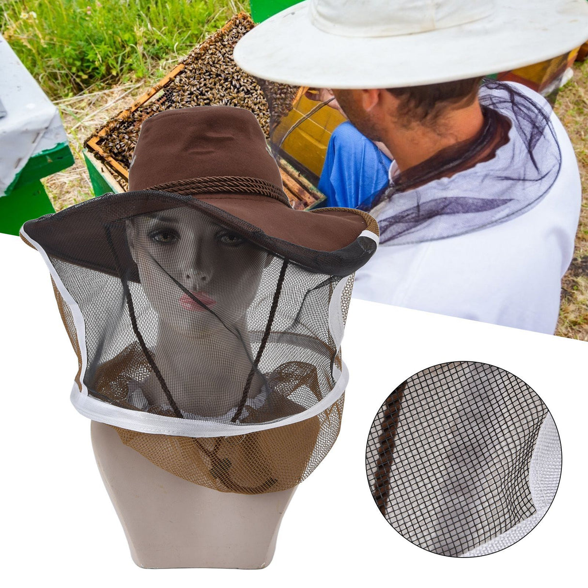 Beekeeper Cowboy Hat Tightening Design Breathable Mesh Beekeeping Veil Hat for Beekeepers Fishermen Hunters Campers