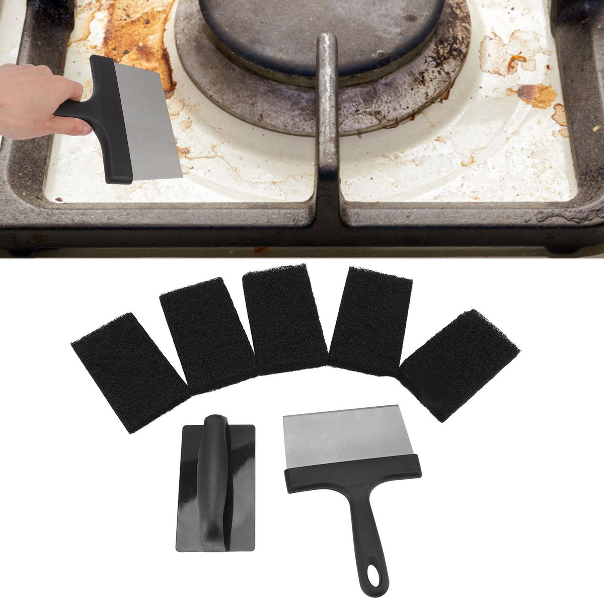 Barbecue Grill Griddle Cleaning Kit BBQ Grill Cleaner Set Includes Stainless Steel Scraper Brush Sponge Blocks