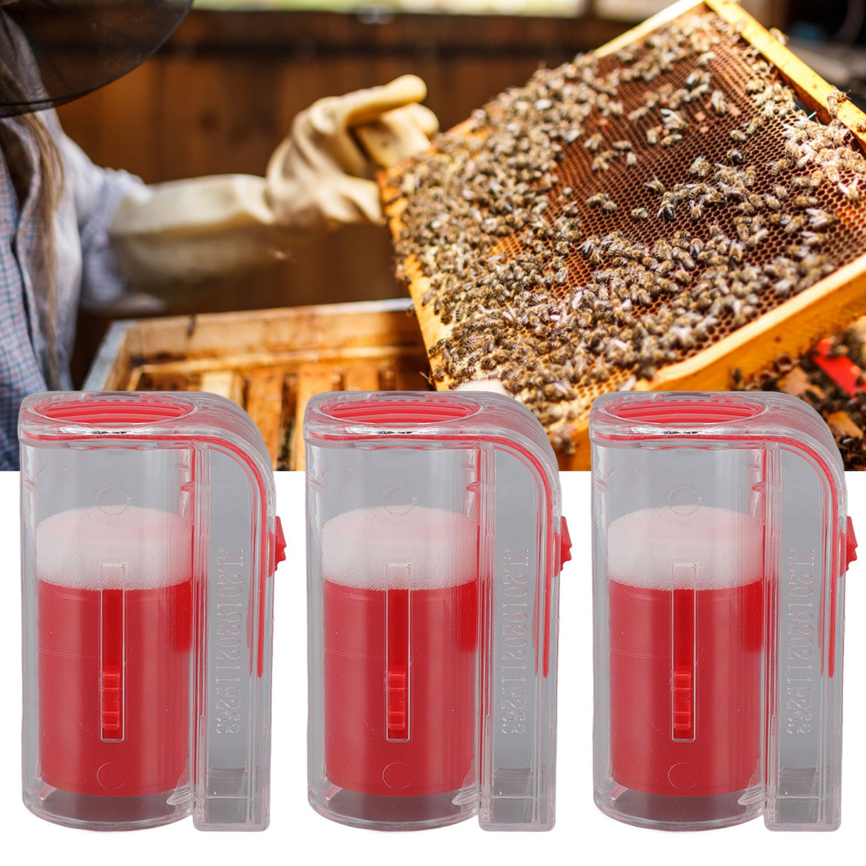3Pcs Queen Bee Marking Cage Catcher Plastic One Handed Bee Queen Marker Bottle Beekeeping Tools for Beekeepers Red