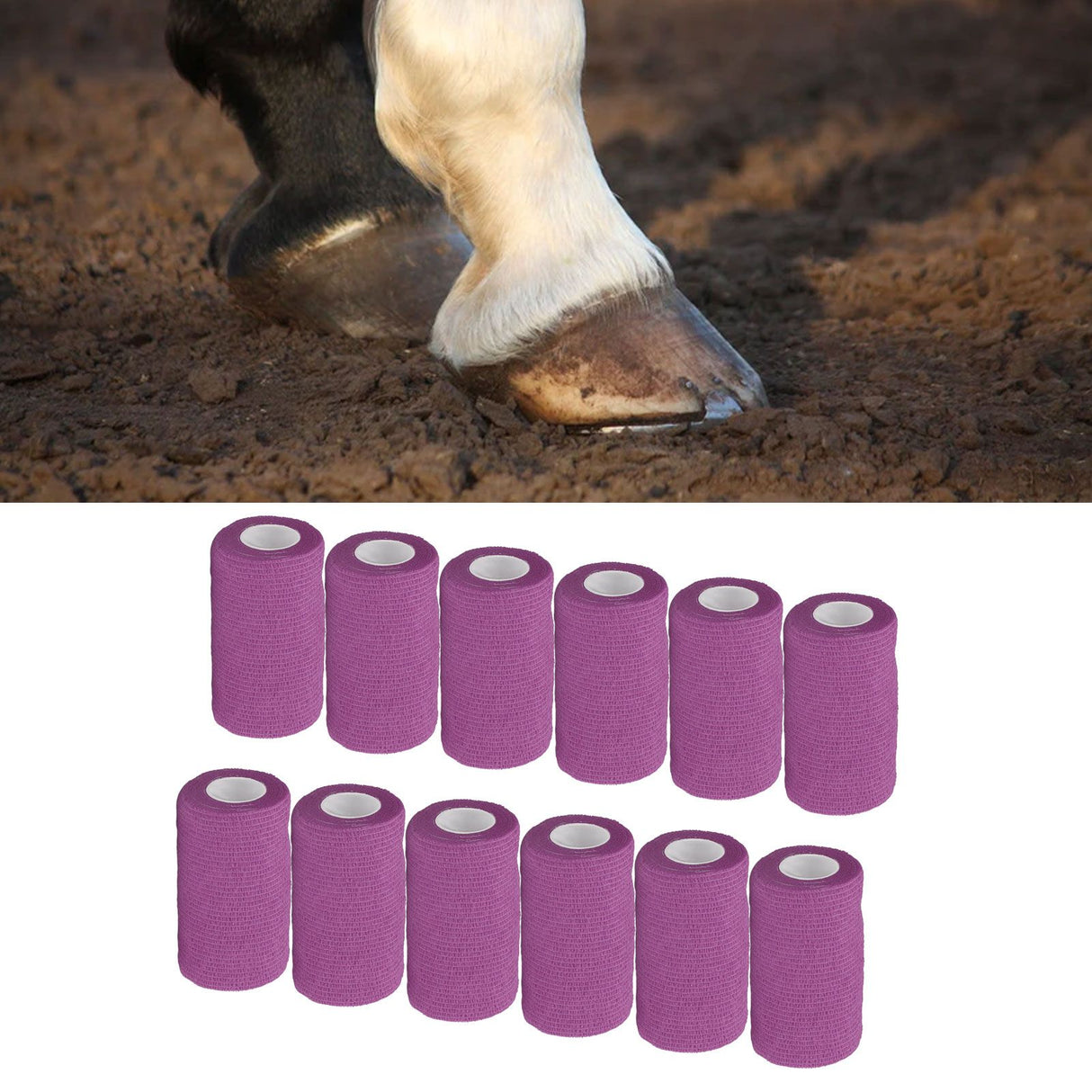 12Pcs Bandage Wrap Natural Latex Elastic Self Adhesive Wrap for Cows Dogs Horses 10cm Purple