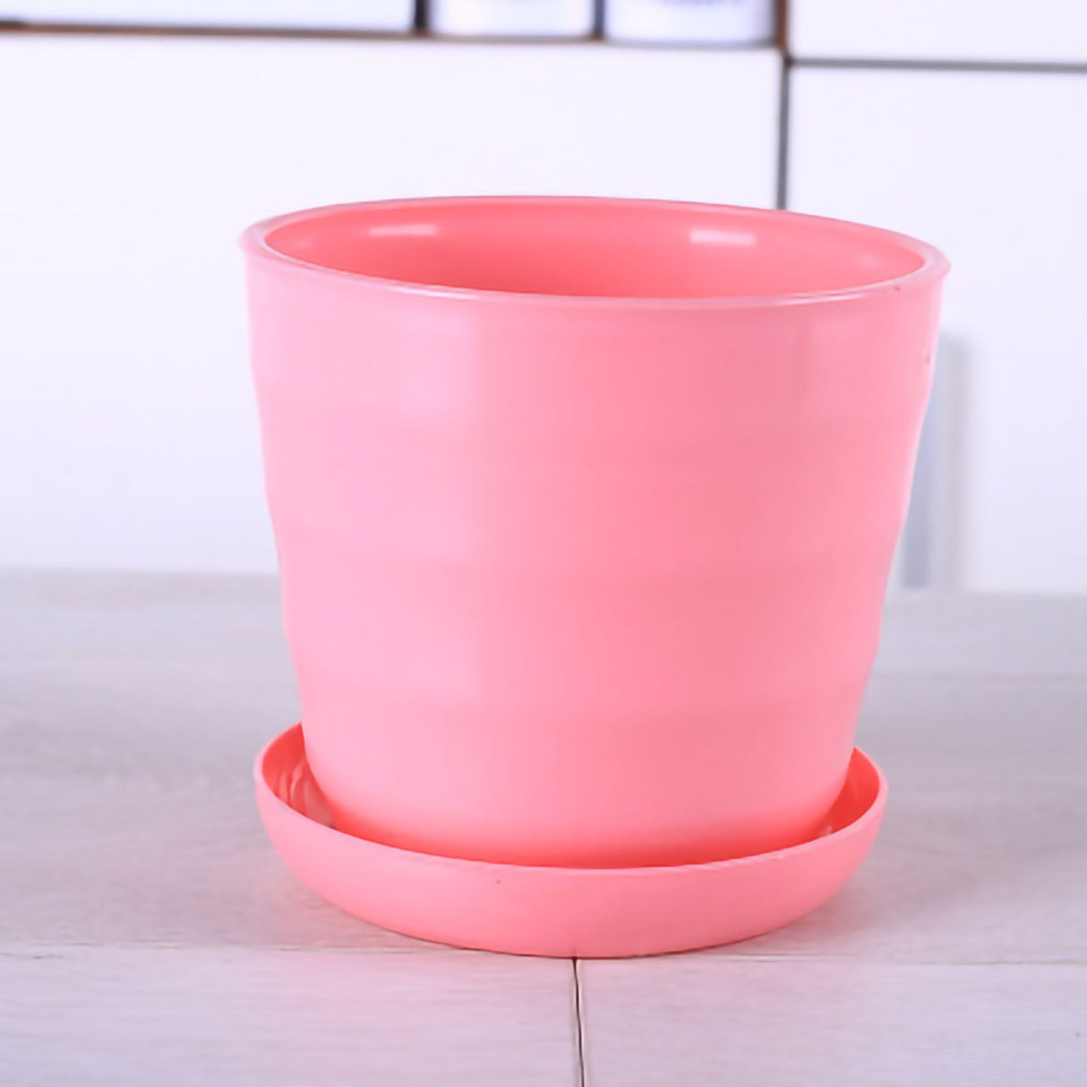 Flower Pot Flexible Round Modern Planter with Removable Tray for Gardening Office Balcony Pink L