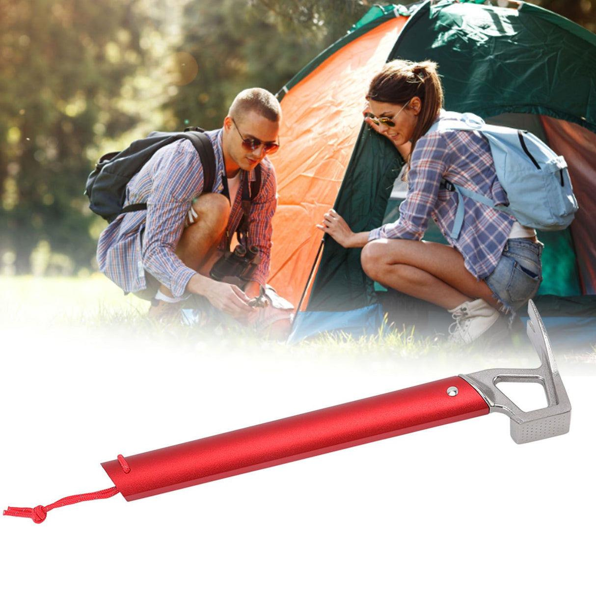 Camping Hammer Stainless Steel Ox Horn Head Aluminum Handle Large Resistance Tent Stake Hammer for Camping Outdoor Red