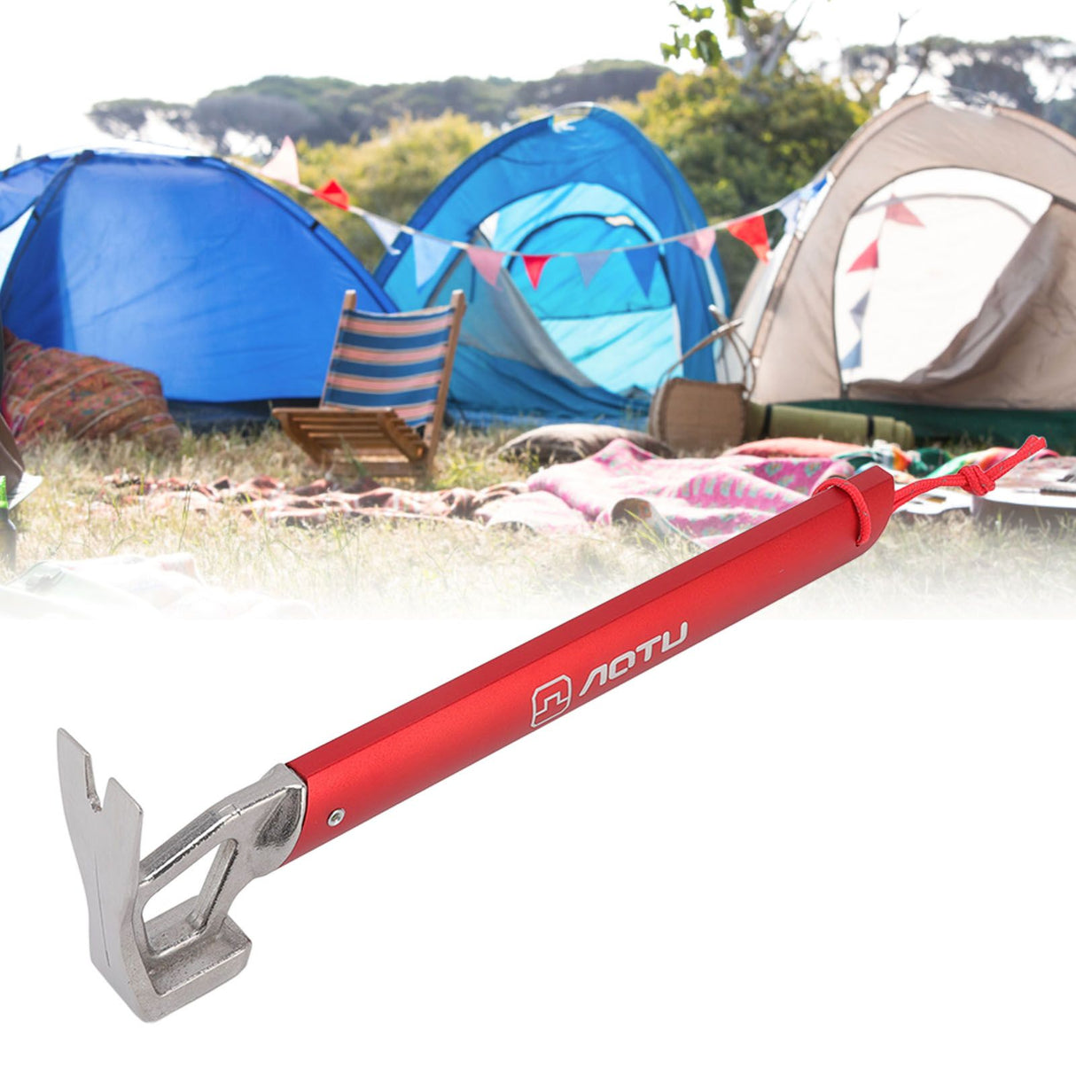 Camping Hammer Stainless Steel Ox Horn Head Aluminum Handle Large Resistance Tent Stake Hammer for Camping Outdoor Red