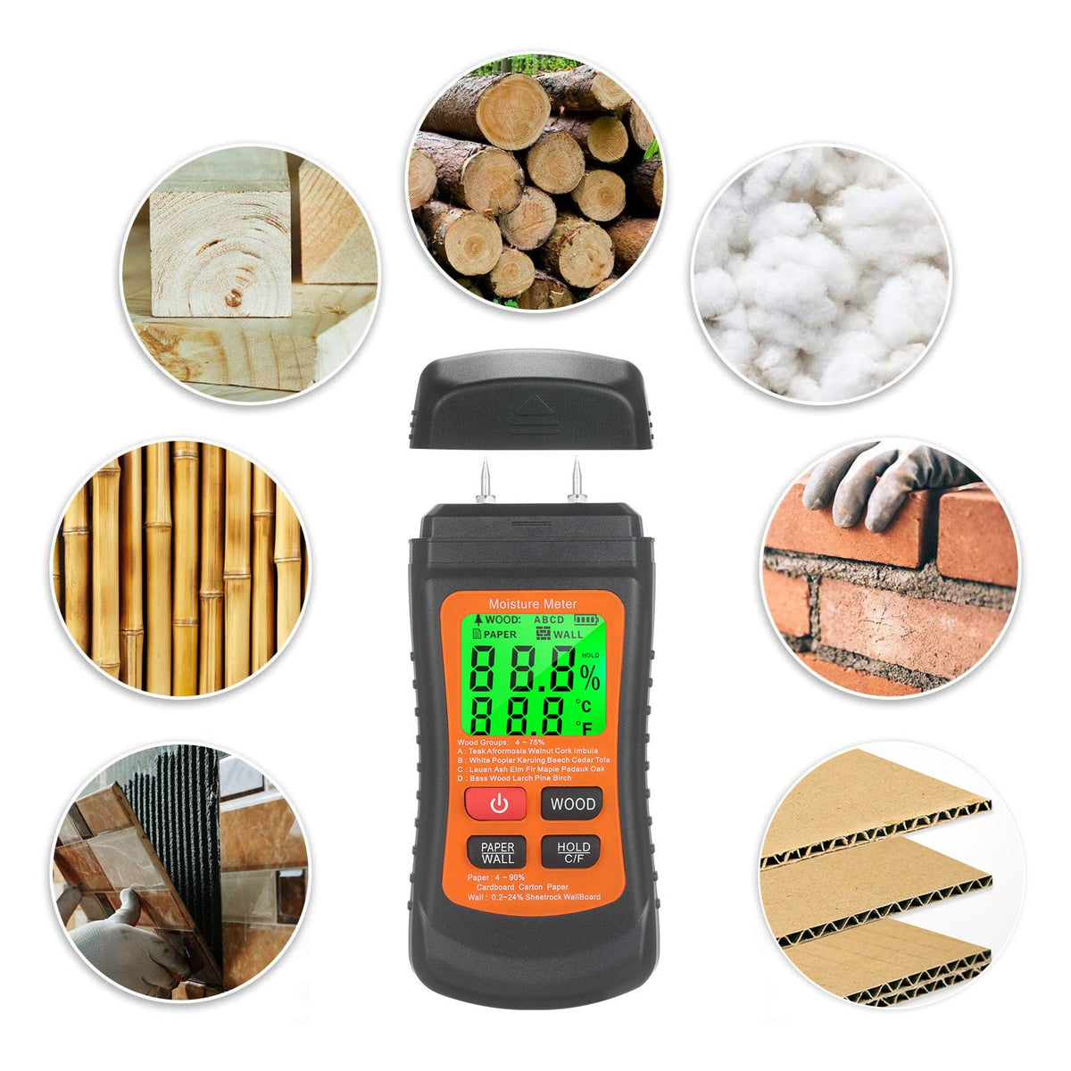Moisture Meter Wood Moisture Detector Intelligent Temperature Humidity Measuring Digital Pin Type Instrument
