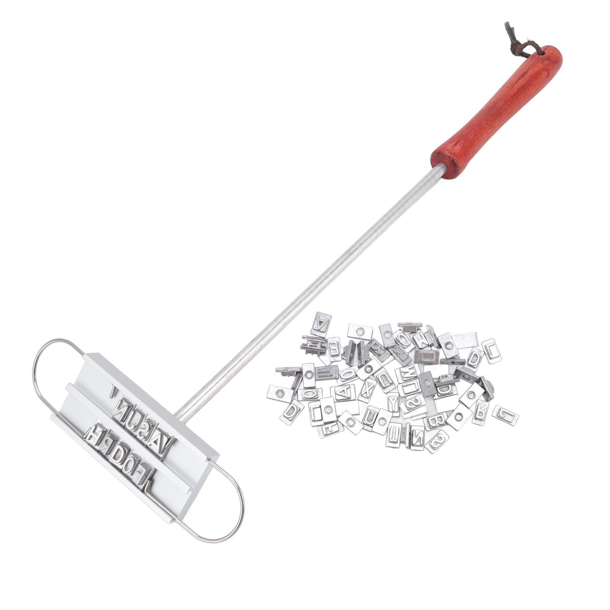 BBQ Branding Iron English Letters Stainless Steel Steak Branding Iron with Wooden Handle for Grilling