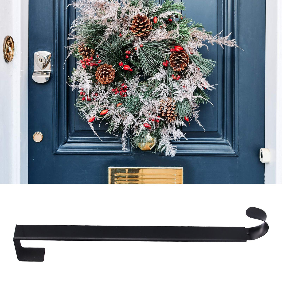 Retractable Door Wreath Hook Adjustable No Punch Door Wreath Hanger Christmas OrnamentBlack