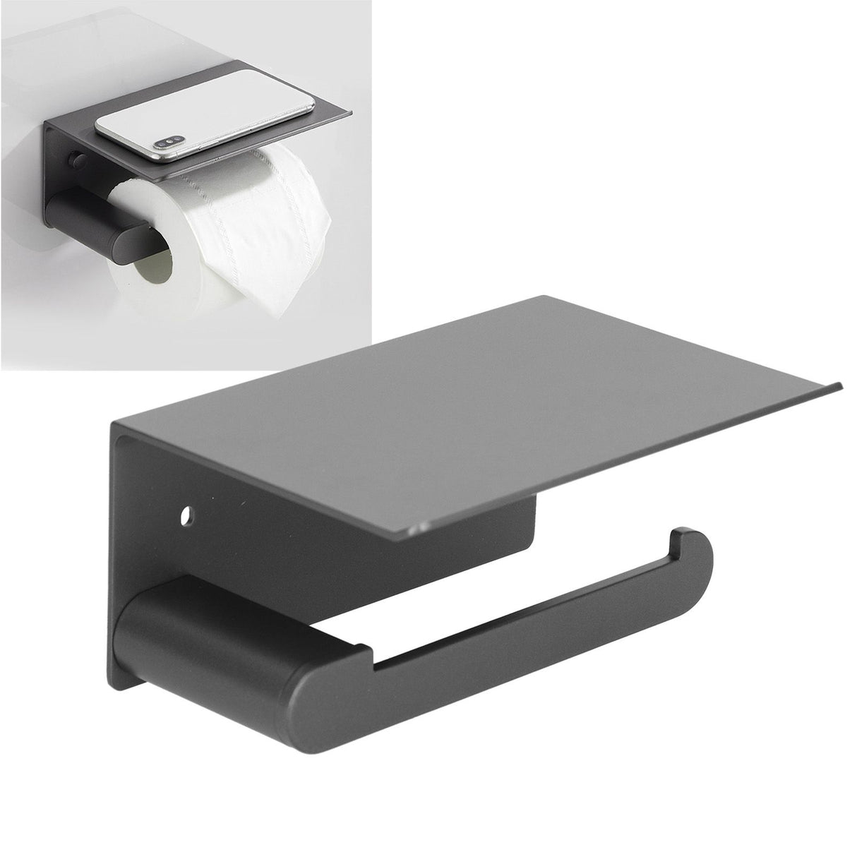 Toilet Paper Holder Stainless Steel Wall Mounted Toilet Paper Roll Holder with Shelf Matte Black for Bathroom