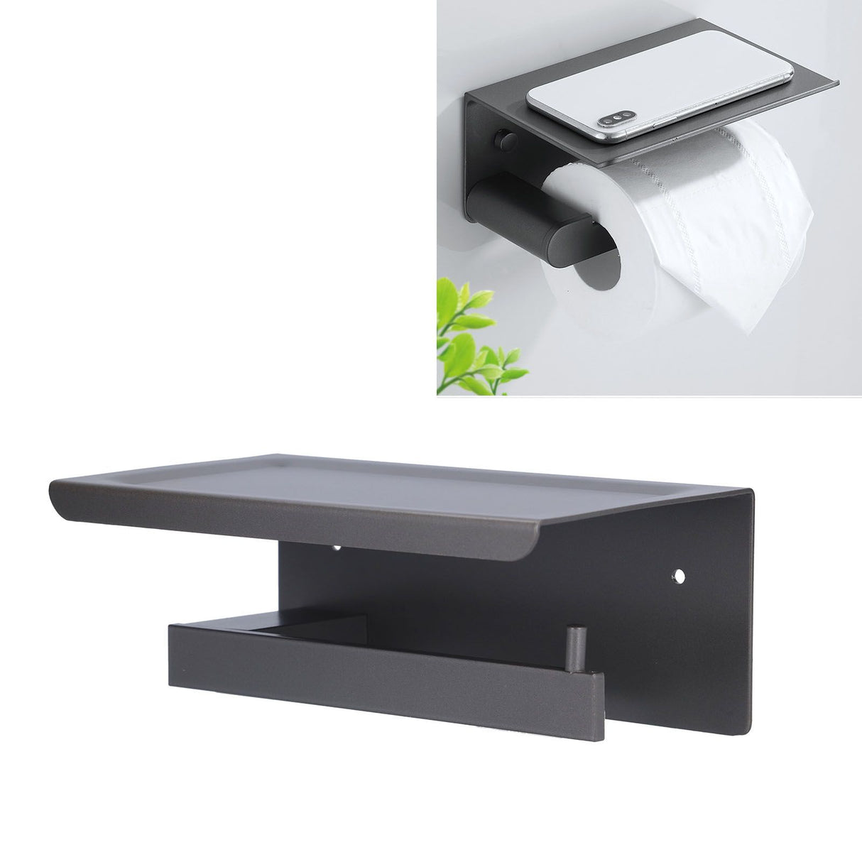 Toilet Paper Holder Aluminium Alloy Anti Rust Bathroom Phone Holder Gray Widen Punch Installation