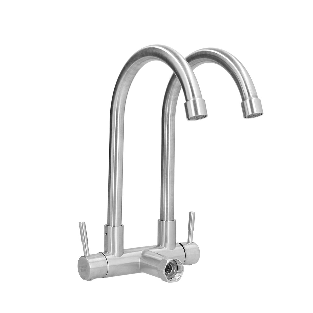 G3/4 Double Nozzle Single Cold Faucet 360 Degree Rotating 304 Stainless Steel Basin Tap for Kitchen Bathroom