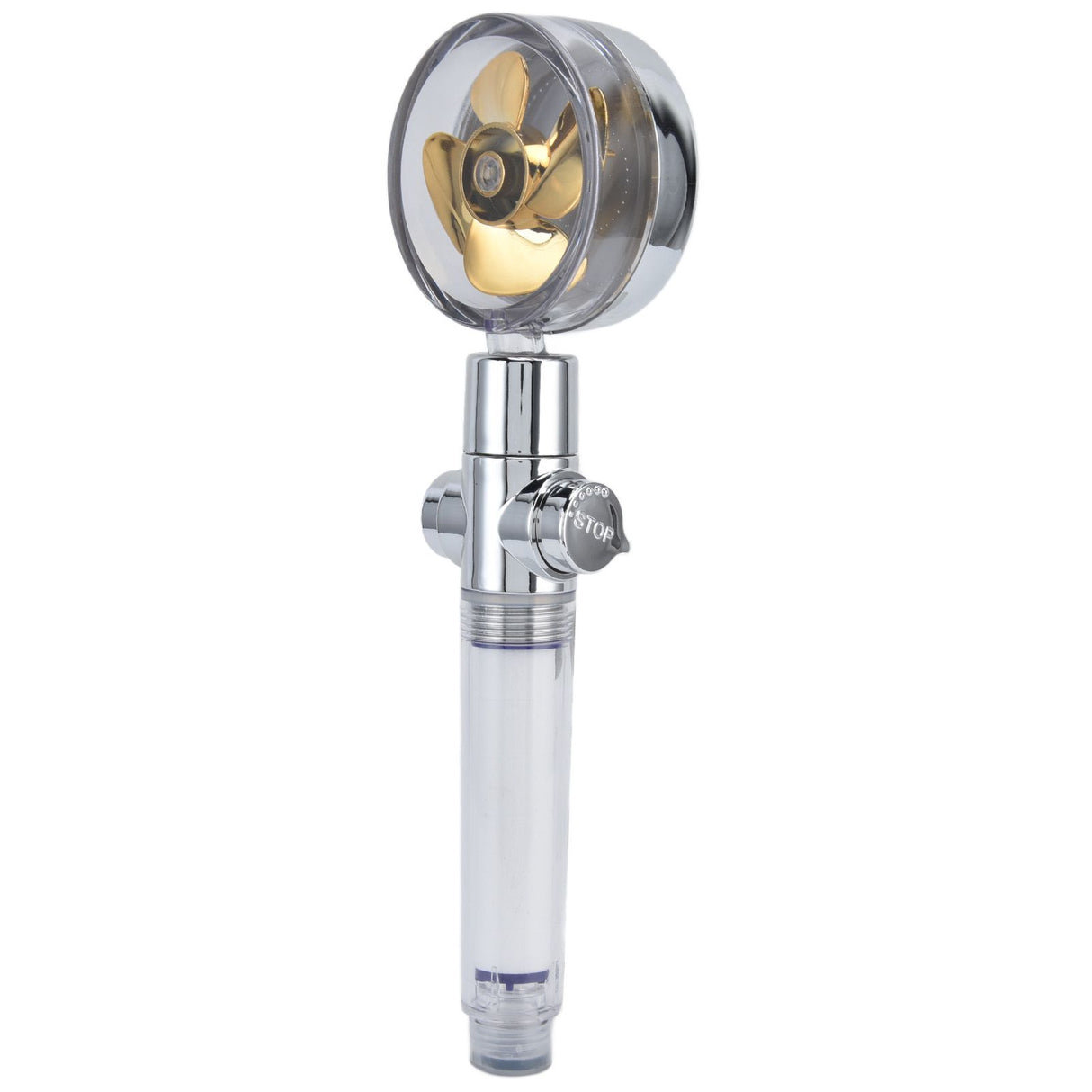 Turbocharged Fan Shower Head Handheld Propeller Driven 360° Rotation G1/2 Thread Detachable for Water SavingGold
