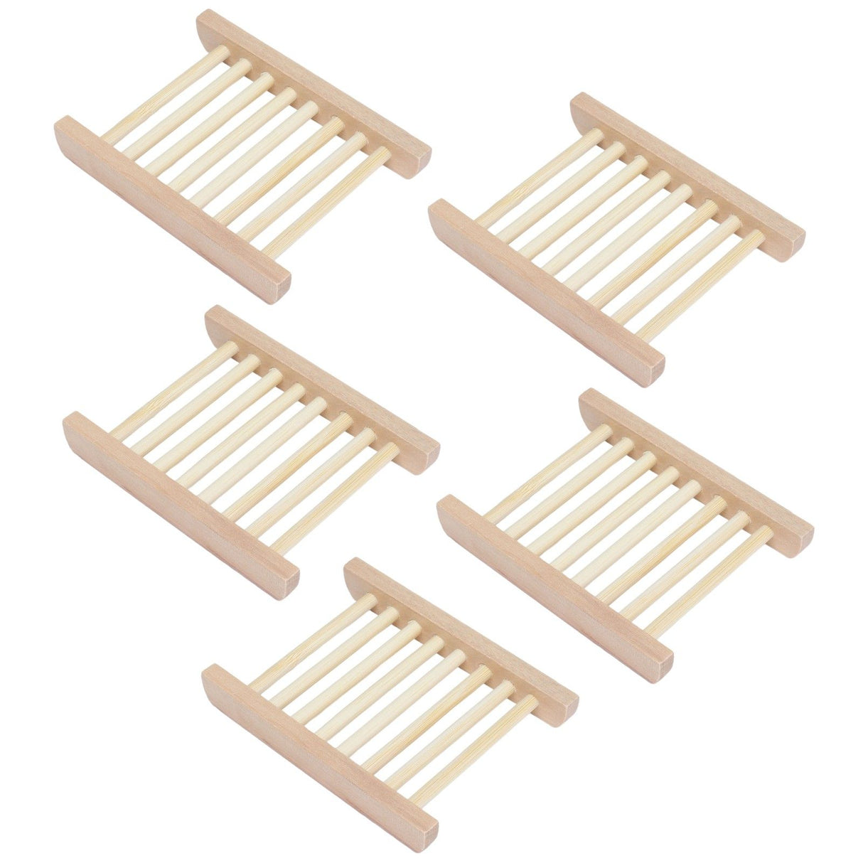 5pcs Bamboo Soap Dish Waterproof Antislip Wooden Bar Soap Holder for Shower Bathroom Kitchen