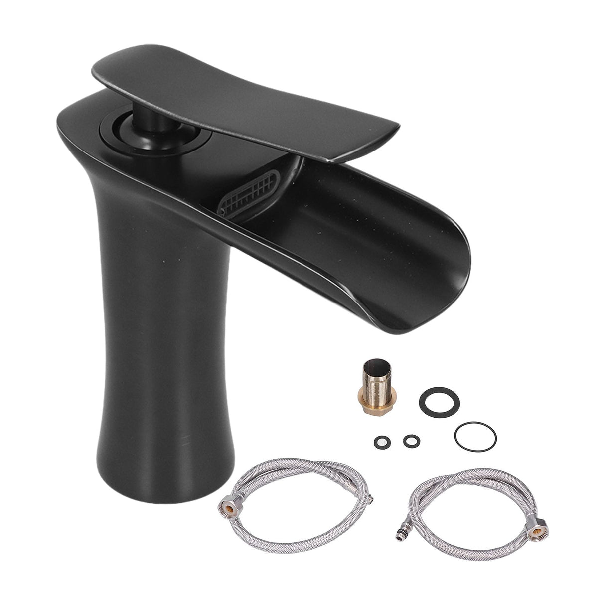G1/2 Sink Faucet Copper Waterfall Water Tap Black Bathroom Basin Hot Cold Faucet for Kitchen Toilet