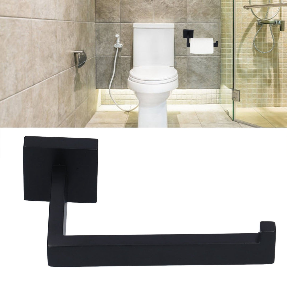 Stainless Steel Toilet Paper Holder Corrosion Resistance Tissue Rack for Bathroom Kitchen (Black)