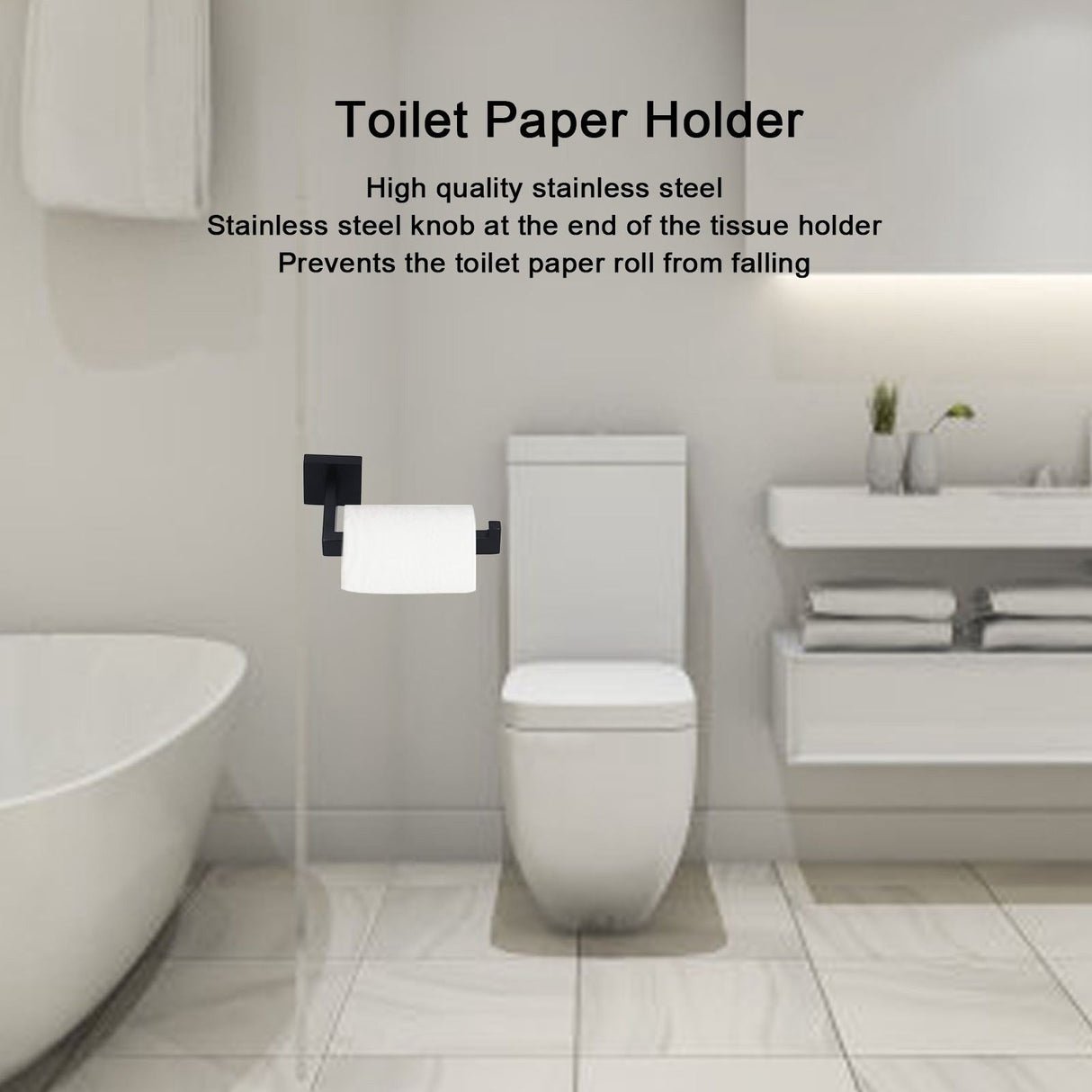 Stainless Steel Toilet Paper Holder Corrosion Resistance Tissue Rack for Bathroom Kitchen (Black)