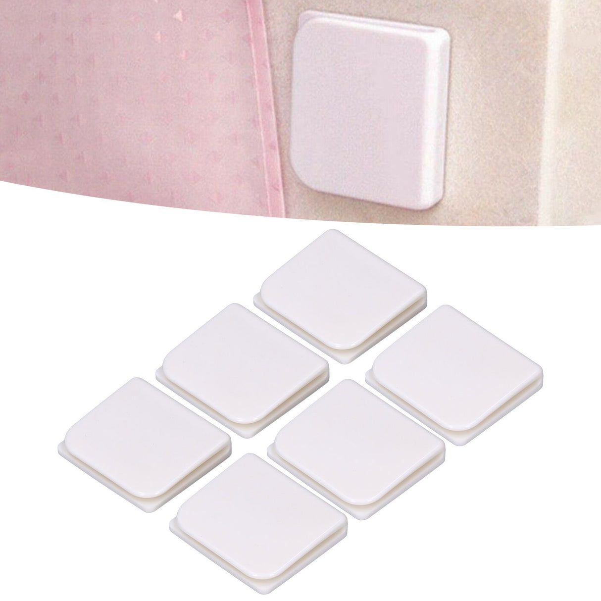 6Pcs/Set Shower Splash Curtain Clips White Self Adhesive 4.5x5cm for Home Bathroom Bedroom Living Room Kitchen