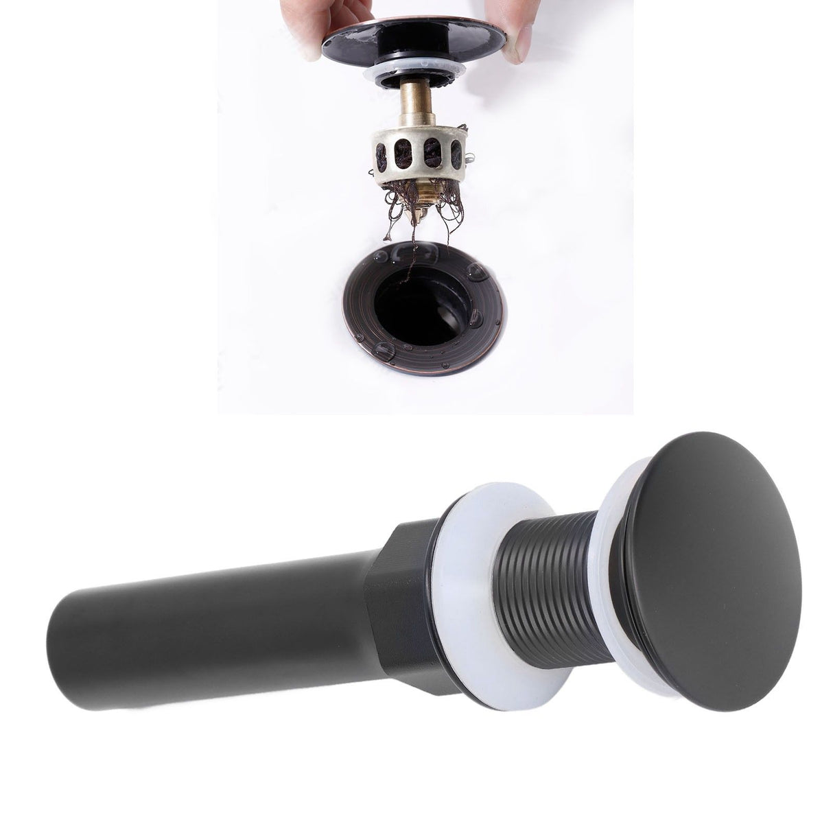 Round Popup Sink Drain Copper Stainless Steel Drain Stopper with Filter Basket Bathroom Accessory for Household