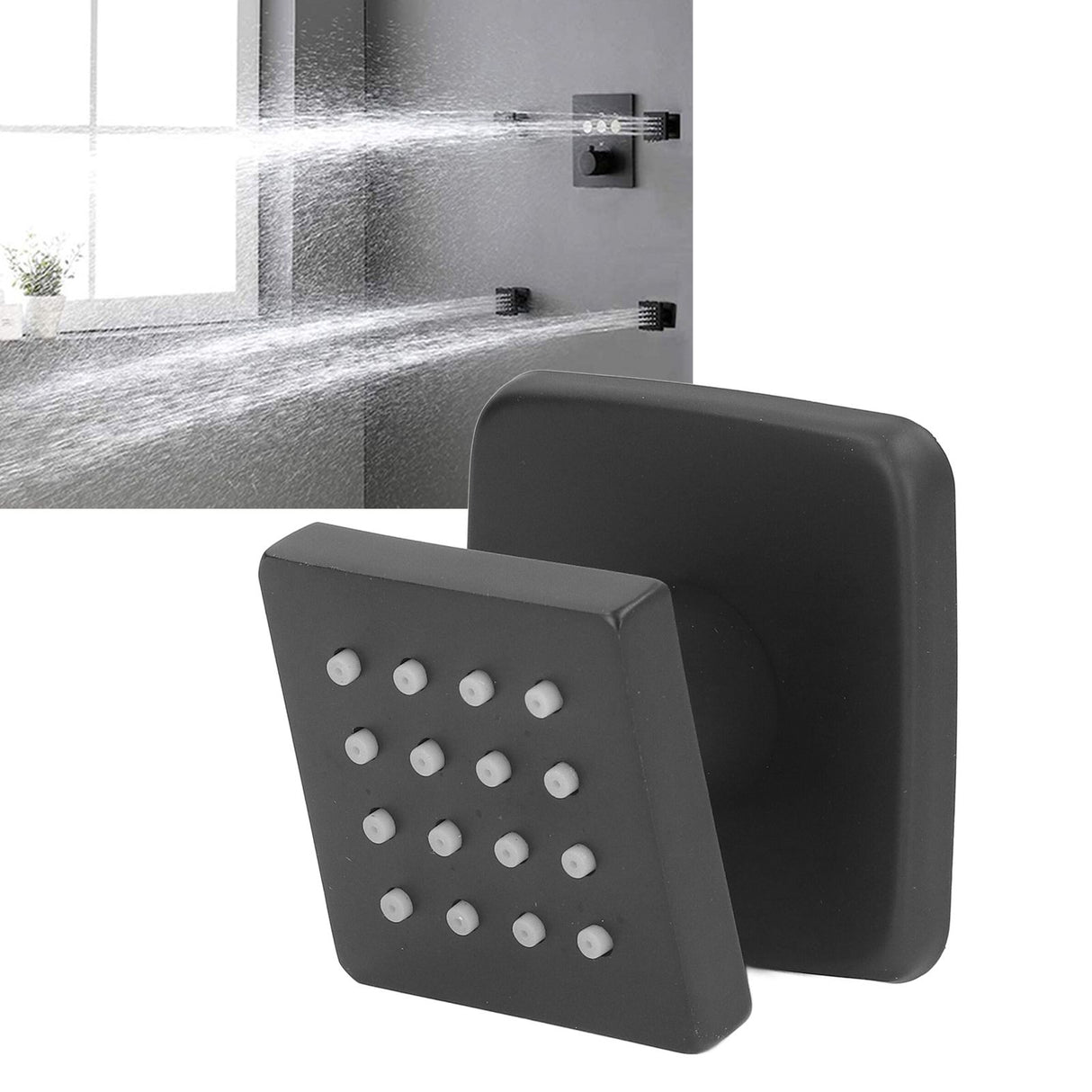 Body Spray Jets Quadrate 360° Adjustable Massage Spa Side Sprayer 16 Orifices Wall Mounted Sprayer with G1/2 Connector