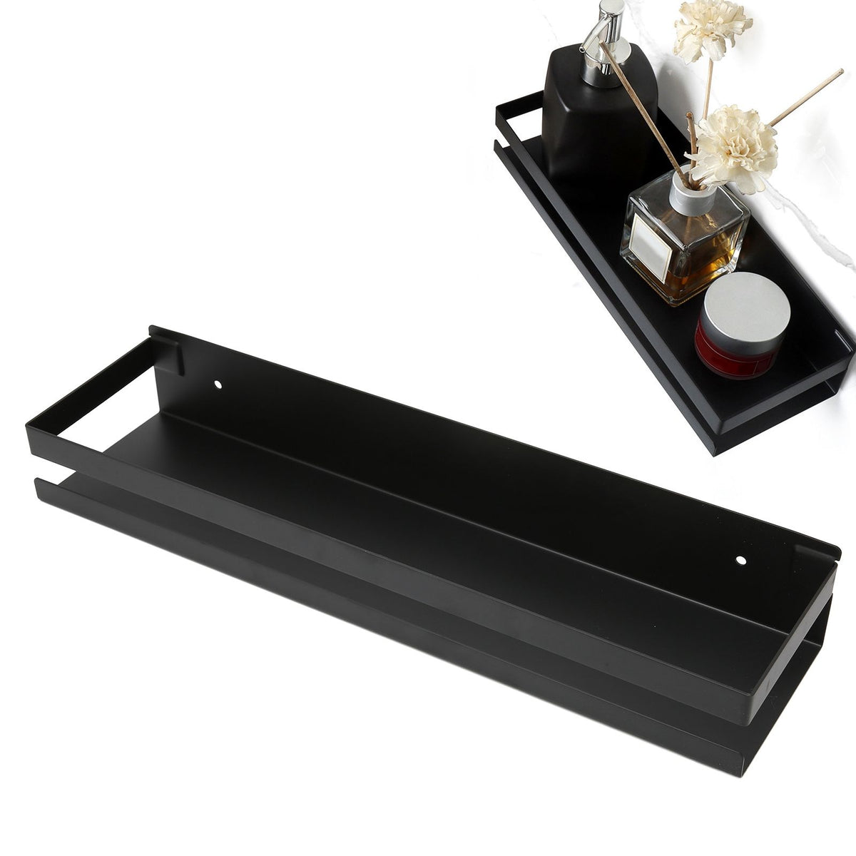 Bathroom Rack Black Large Storage Space Waterproof Strong Bearing Capacity Hotel Shelf Set 40x10x6cm