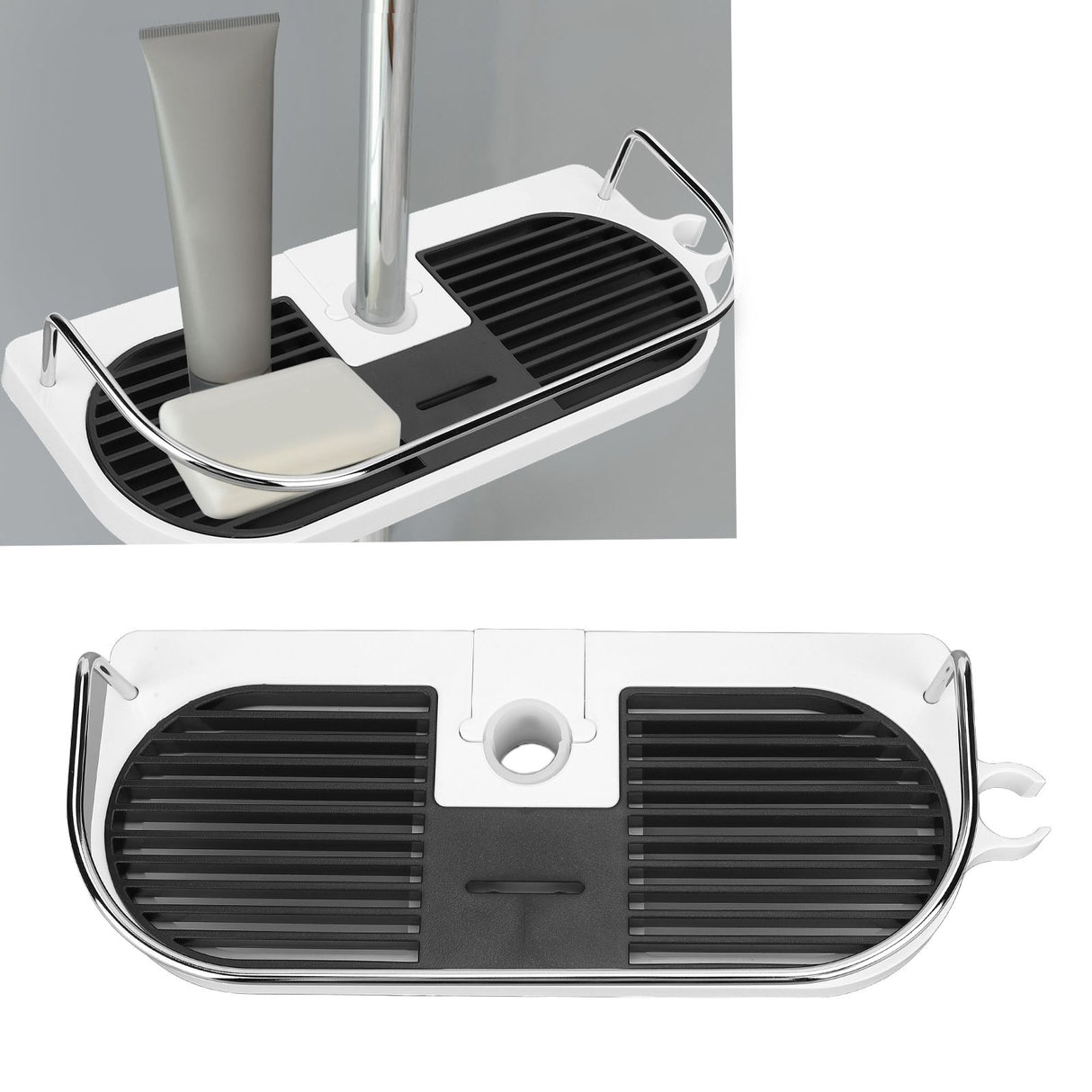 Shower Caddy Punching Free Installation Maximum Load 15kg Height Adjustable Hollow Design Bathroom Storage Rack