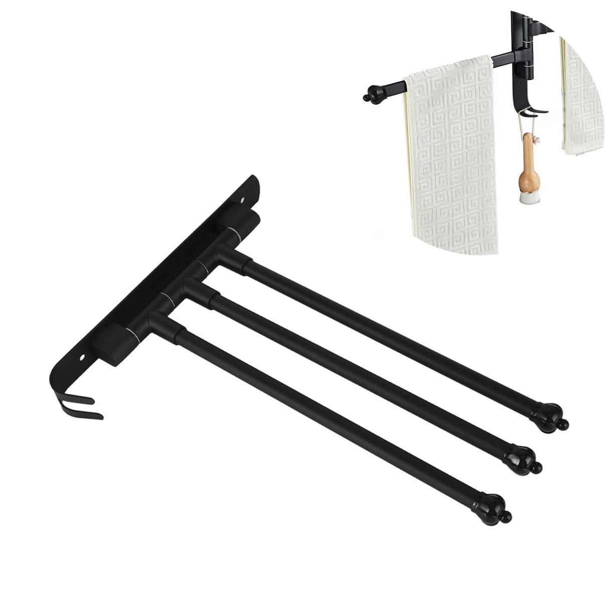 Stainless Steel Swivel Towel Hanger Holder Black Rotating Movable Towel Bar for Bathroom Wardrobe Kitchen3 Arms