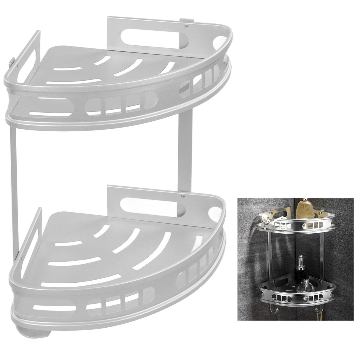 2Pcs Shower Corner Organizer Triangular Design Wall Mounted Aluminium Alloy Durable Multifunction Corner Shower Caddy
