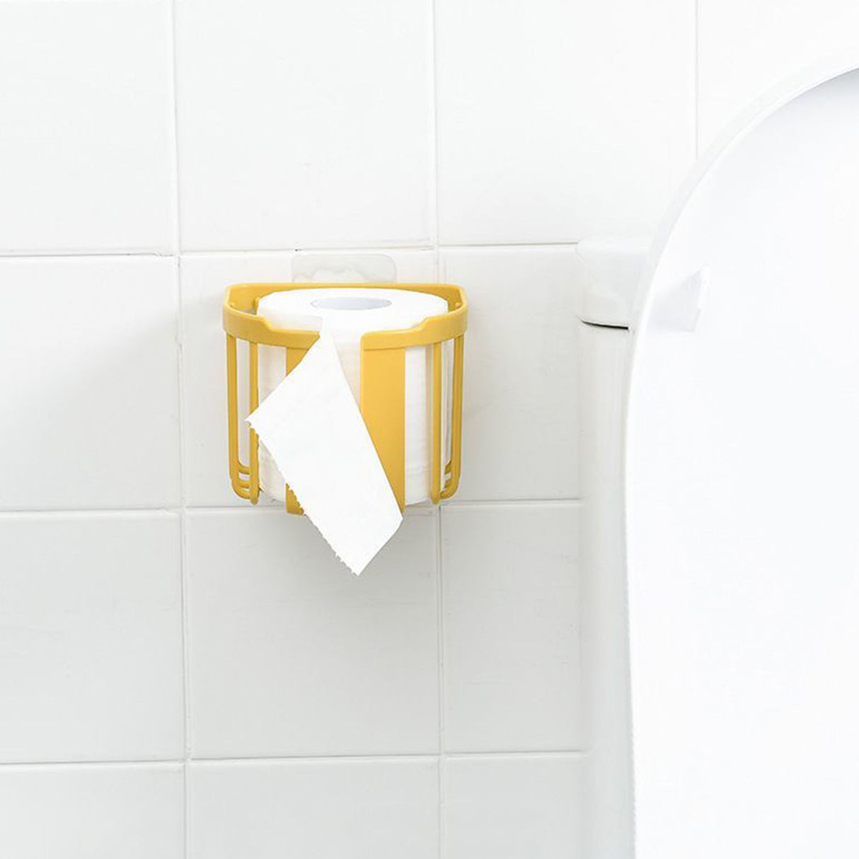 Wall Mount Paper Holder ABS Punch Free Smooth Toilet Tissue Box for Bathroom Kitchen WashroomYellow