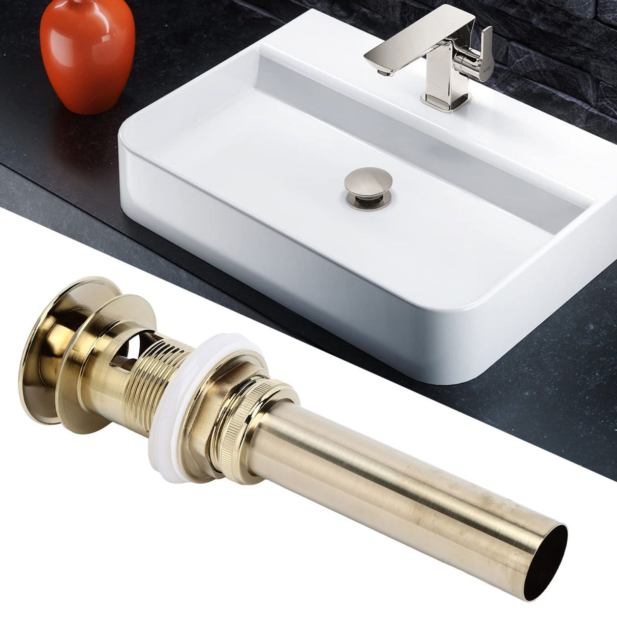 Pop Up Basin Drain Copper G1/4 Brushed Gold Corrosion Resistant Easy Installation Bathroom Washbasin Sink Drain