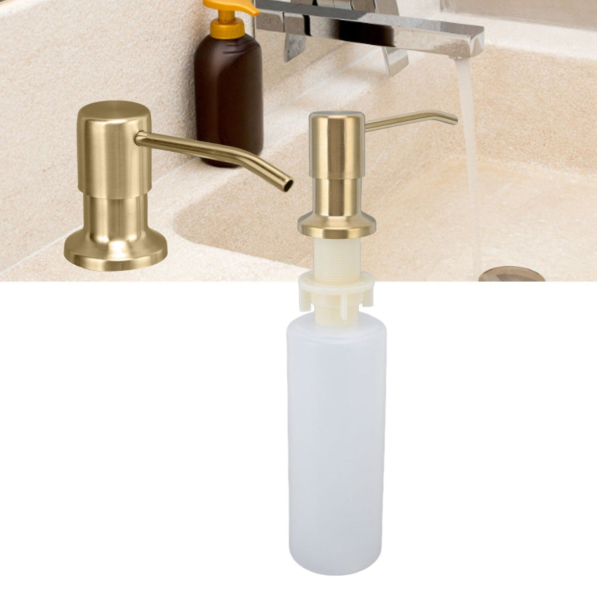 300ml Kitchen Sink Soap Dispenser Stainless Steel 360° Rotation Multifunctional Soap Dispenser for Kitchen Gold