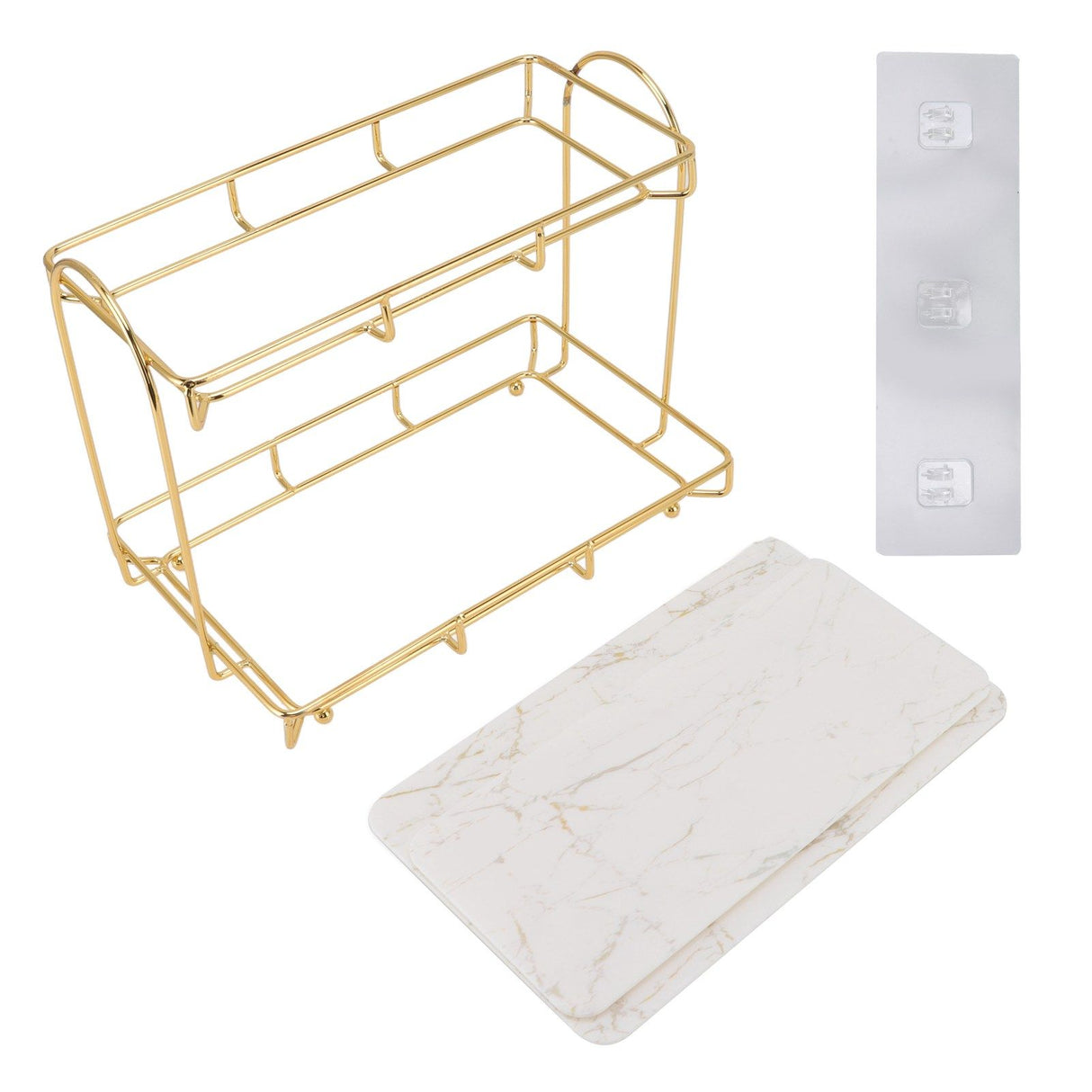 2 Tier Cosmetic Storage Shelf Large Capacity Waterproof Gold Metal Storage Shelf Rack for Bathroom Kitchen Bedroom