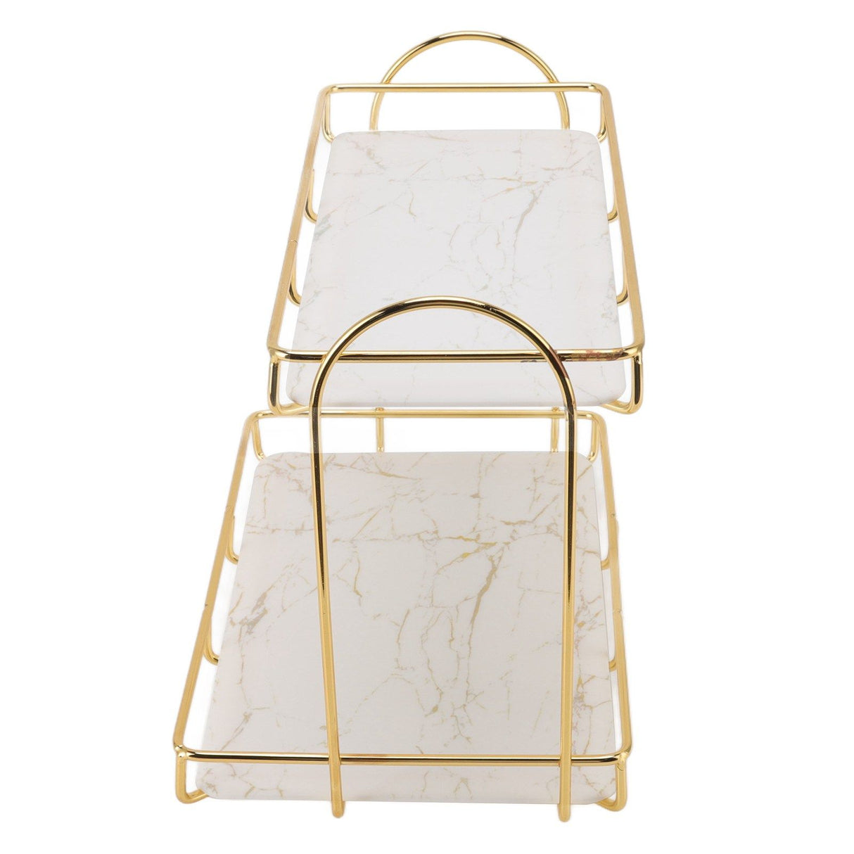 2 Tier Cosmetic Storage Shelf Large Capacity Waterproof Gold Metal Storage Shelf Rack for Bathroom Kitchen Bedroom