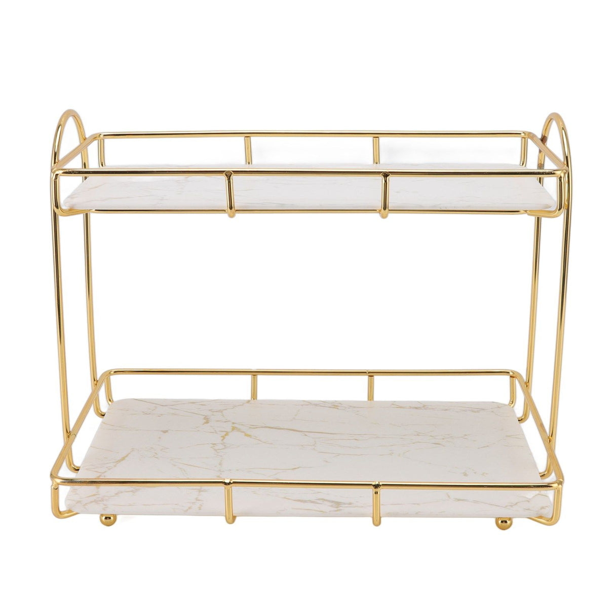 2 Tier Cosmetic Storage Shelf Large Capacity Waterproof Gold Metal Storage Shelf Rack for Bathroom Kitchen Bedroom