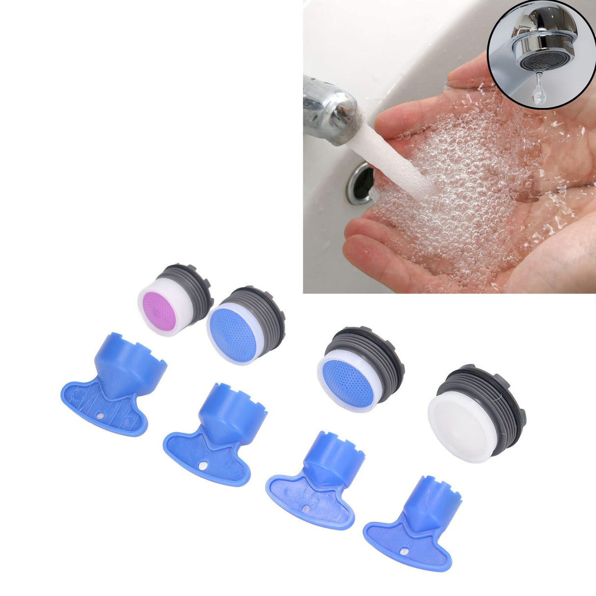 8pcs Faucet Aerator Plastic Insert Water Tap Aerators with Wrenches for Bathroom Kitchen