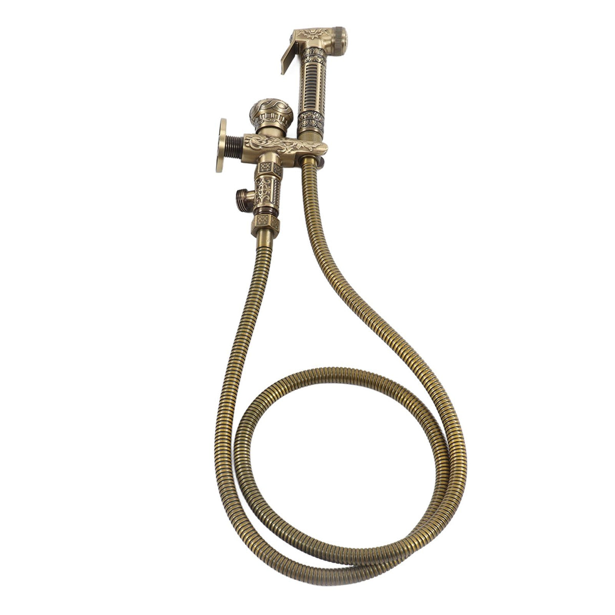 Antique Bidet Sprayer Female and Male Thread G1/2 Single Handle Antique Copper Finish Toilet Sprayer with Angle Valve