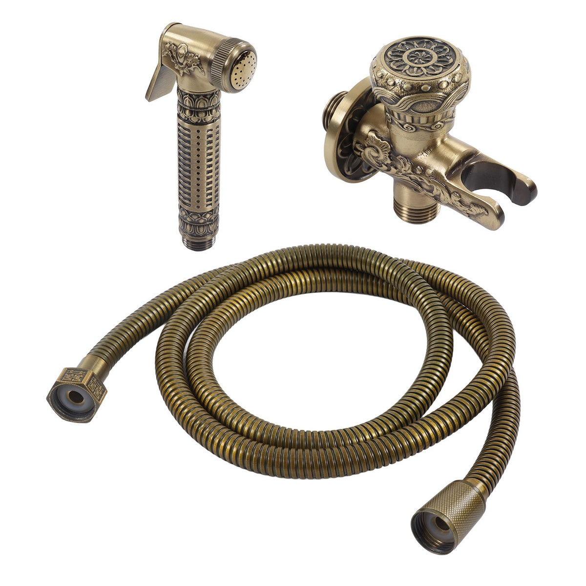 Antique Bidet Sprayer Female and Male Thread G1/2 Single Handle Antique Copper Finish Toilet Sprayer with Angle Valve