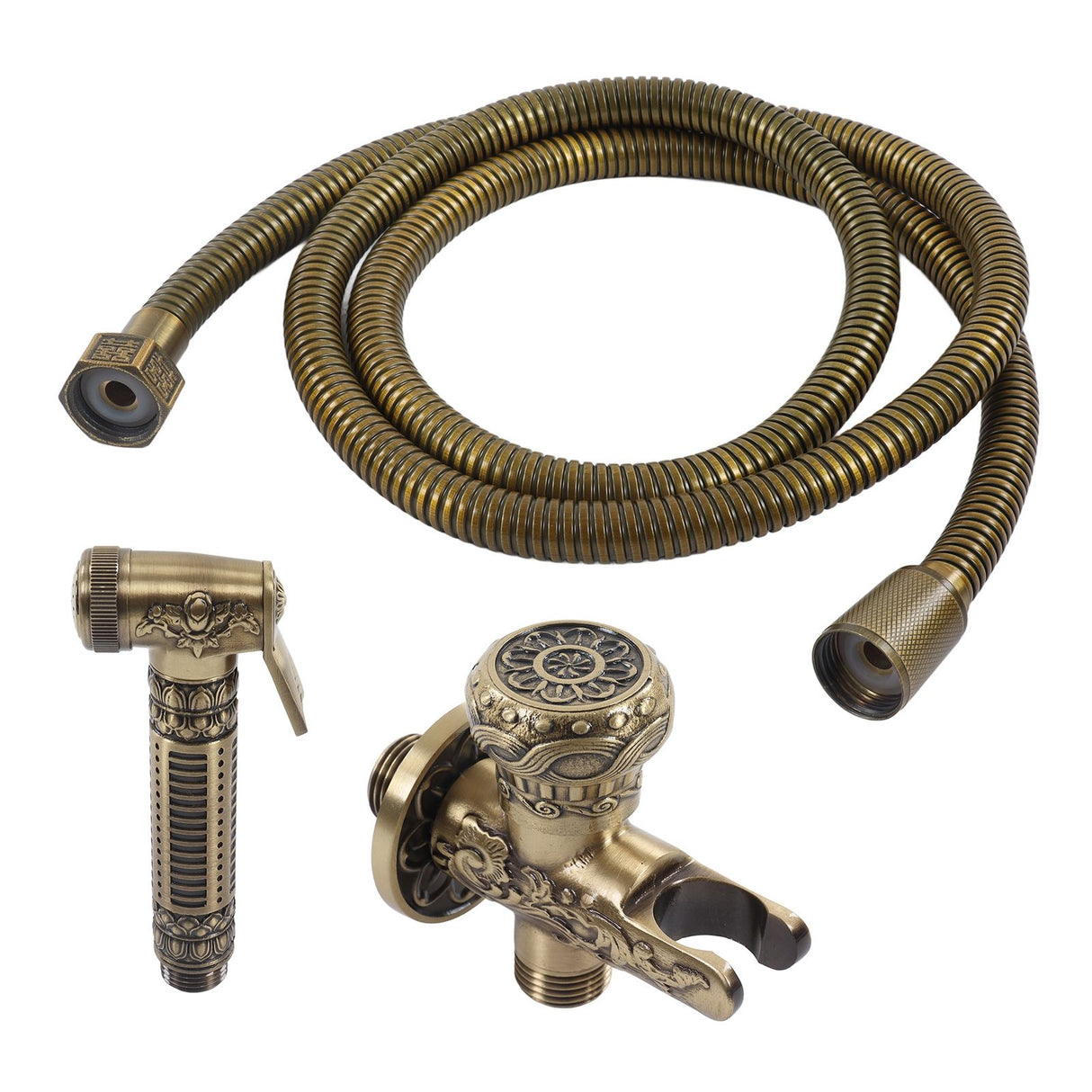Antique Bidet Sprayer Female and Male Thread G1/2 Single Handle Antique Copper Finish Toilet Sprayer with Angle Valve