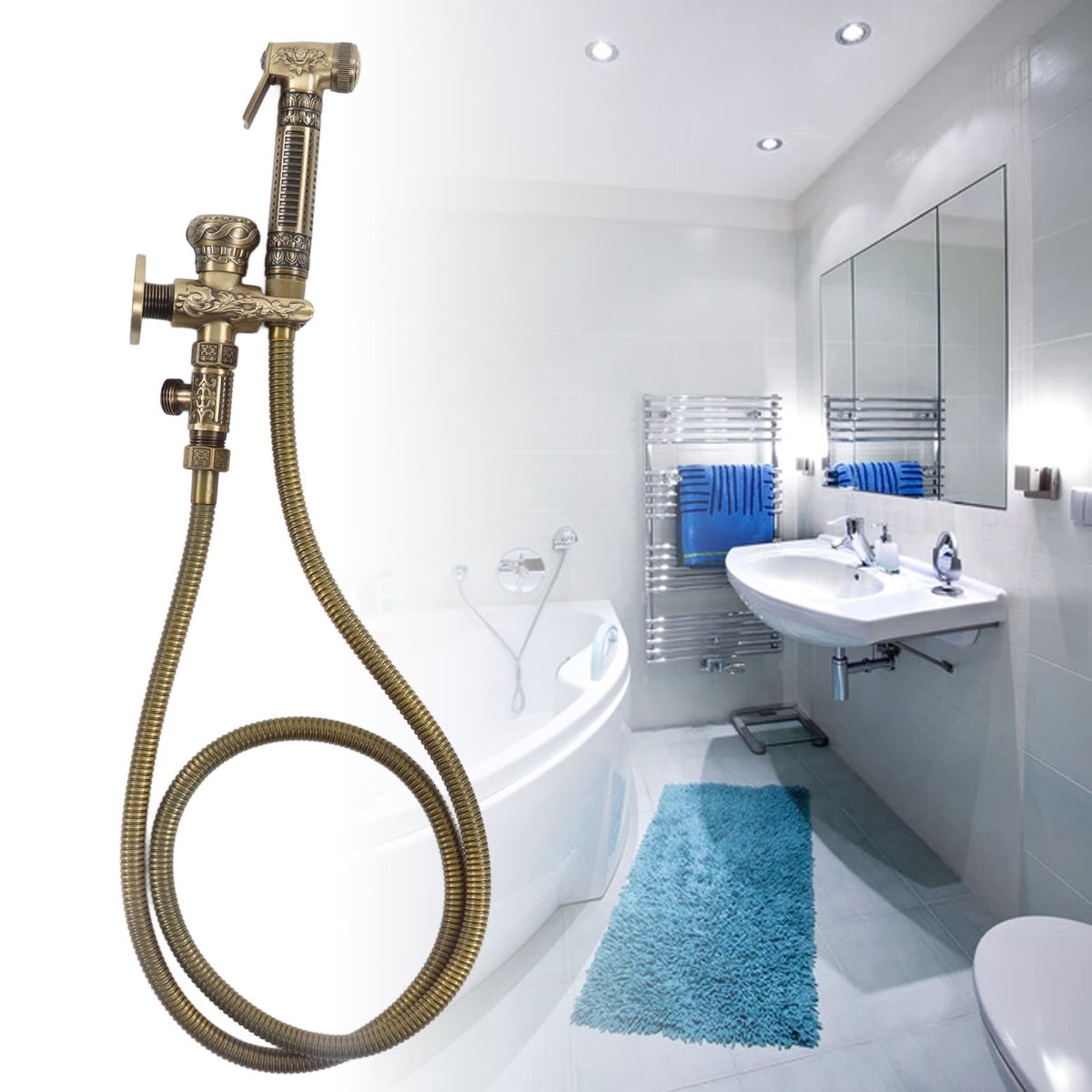 Antique Bidet Sprayer Female and Male Thread G1/2 Single Handle Antique Copper Finish Toilet Sprayer with Angle Valve