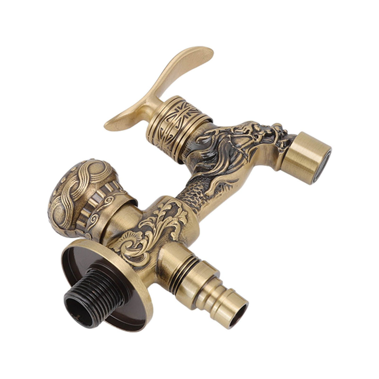 Water Tap 2 Handles 1 Hole Oil Rub Antique Dragon Carved Brass Faucet for Bathroom Sink Countertop Mounted Basin