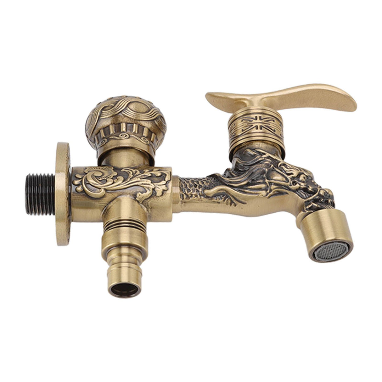 Water Tap 2 Handles 1 Hole Oil Rub Antique Dragon Carved Brass Faucet for Bathroom Sink Countertop Mounted Basin