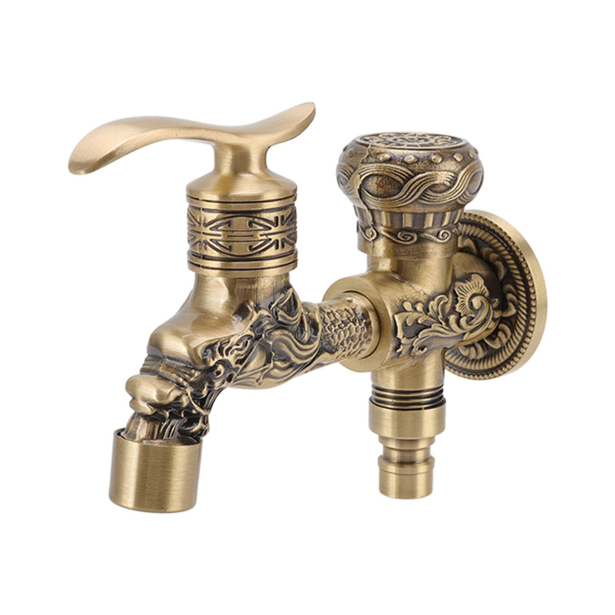 Water Tap 2 Handles 1 Hole Oil Rub Antique Dragon Carved Brass Faucet for Bathroom Sink Countertop Mounted Basin
