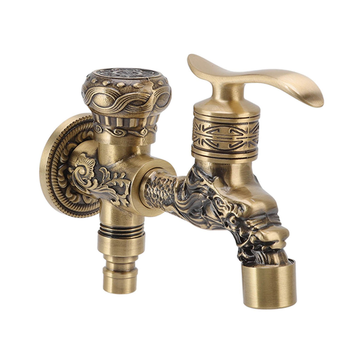 Water Tap 2 Handles 1 Hole Oil Rub Antique Dragon Carved Brass Faucet for Bathroom Sink Countertop Mounted Basin