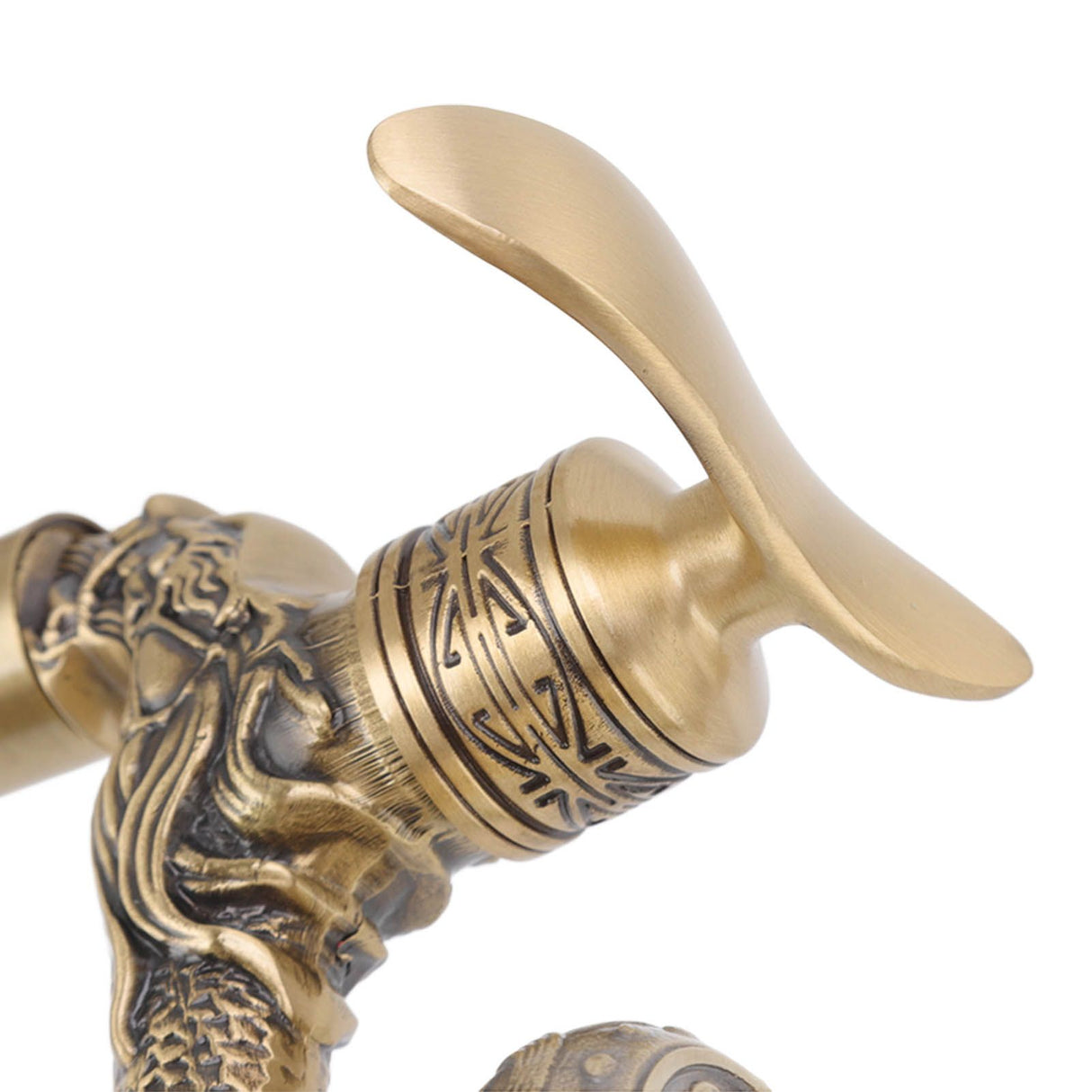 Water Tap 2 Handles 1 Hole Oil Rub Antique Dragon Carved Brass Faucet for Bathroom Sink Countertop Mounted Basin
