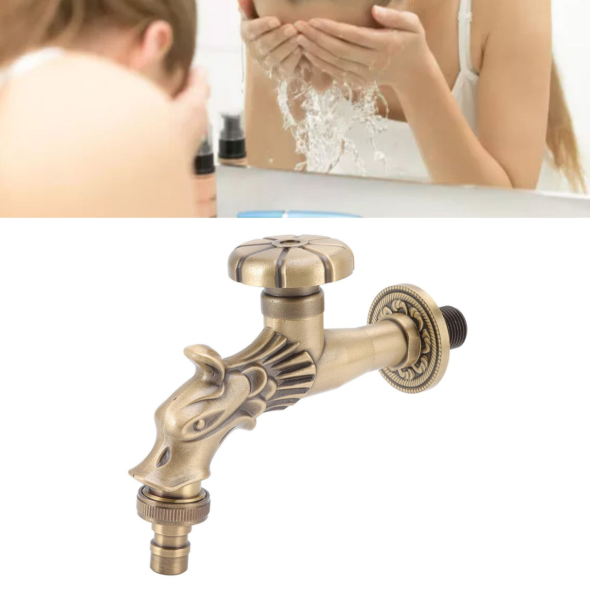 Antique Faucet G1/2 Engraved Brass Vintage Bronze Horse Shape Hanging Bathroom Sink Faucet Internal Thread