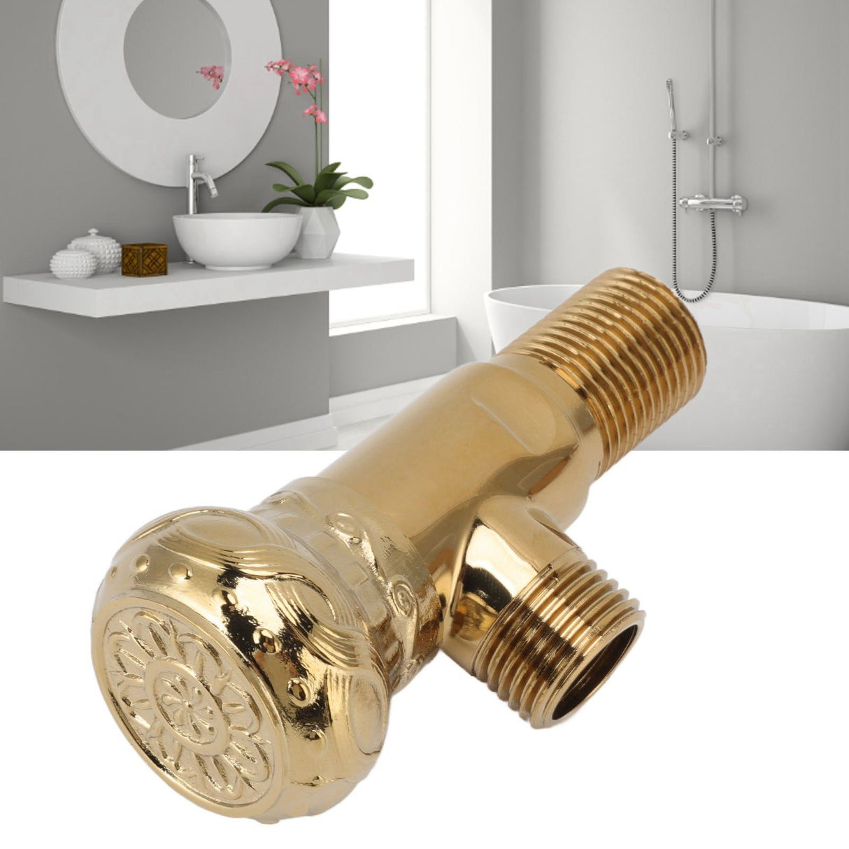 Angle Stop Valve Gold Antique Full Copper Carving Thicken Cold Hot Faucet Water Stop Valve for Bathroom Kitchen
